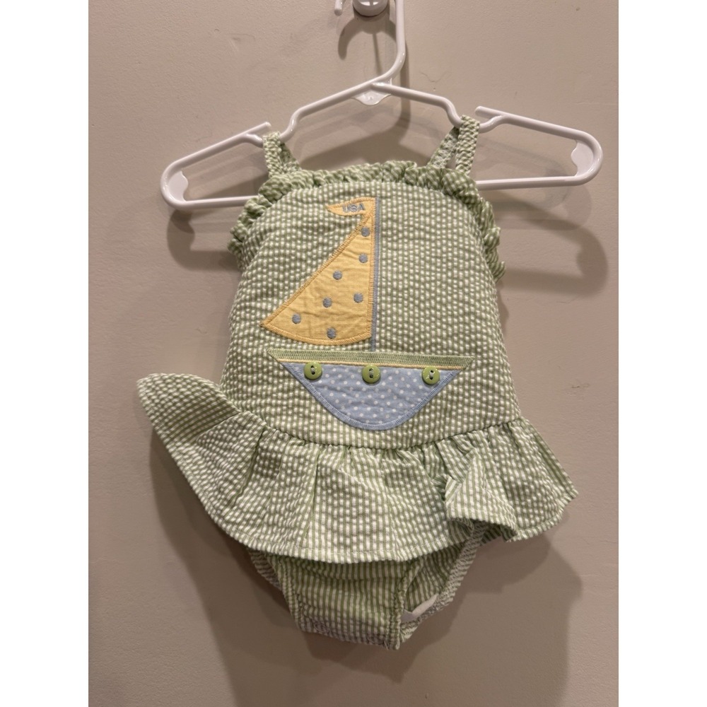 The Bailey‎ Boys Toddler Girls Seersucker Sailboat One Piece Swimsuit Size 9M